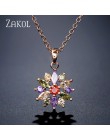ZAKOL moda wzrosła złoty kolor Hoop kolczyki Flower klastrów jasny kryształ cyrkonu kolczyki dla kobiet Brincos biżuteria FSEP60