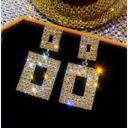RscvonM luksusowe lśniące kryształowe kolczyki złoty kolor srebrny kwadratowy Rhinestone Dangle kolczyki dla kobiet biżuteria we