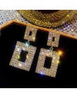 RscvonM luksusowe lśniące kryształowe kolczyki złoty kolor srebrny kwadratowy Rhinestone Dangle kolczyki dla kobiet biżuteria we