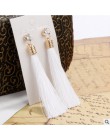 Moda europejska czeski Tassel kryształ długie kolczyki biały czerwony jedwabny materiał spadek kolczyki z wiszącymi frędzlami dl