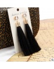 Moda europejska czeski Tassel kryształ długie kolczyki biały czerwony jedwabny materiał spadek kolczyki z wiszącymi frędzlami dl