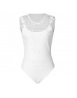 Seksowny erotyczny kombinezon jednoczęściowy kobiety drążą koronkowe Body Feminino Ruffles z krótkim rękawem Body topy Skinny Pa