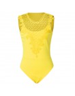 Seksowny erotyczny kombinezon jednoczęściowy kobiety drążą koronkowe Body Feminino Ruffles z krótkim rękawem Body topy Skinny Pa