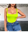 Nadafair Sexy body z odsłoniętymi ramionami kobiety lato kwadratowy kołnierzyk Neon body topy Bodycon pajacyki ogólnie dla kobie