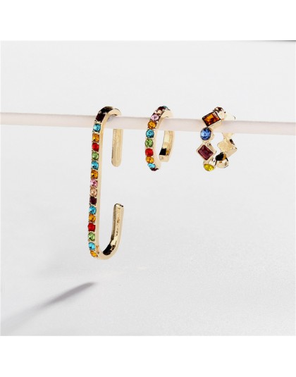 Kobiety CZ Rainbow kolczyki cyrkonia Ear Cuff zestaw dla kobiet Trendy Gold Huggie nausznice Earcuff Crystal Jewelry