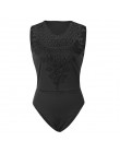 Seksowny erotyczny kombinezon jednoczęściowy kobiety drążą koronkowe Body Feminino Ruffles z krótkim rękawem Body topy Skinny Pa