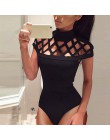 Damskie kombinezony body Playsuits Choker na szyję Bodycon klatkowe rękawy sexy clubwear czarne bluzki plus rozmiar 5xl ubrania