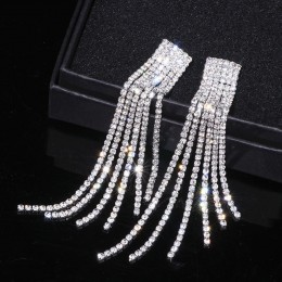 Nowe srebrne z kryształem górskim kryształowe długie kolczyki Tassel dla kobiet Bridal Drop zwisające kolczyki Brincos biżuteria