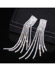Nowe srebrne z kryształem górskim kryształowe długie kolczyki Tassel dla kobiet Bridal Drop zwisające kolczyki Brincos biżuteria