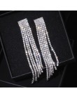 Nowe srebrne z kryształem górskim kryształowe długie kolczyki Tassel dla kobiet Bridal Drop zwisające kolczyki Brincos biżuteria