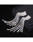 Nowe srebrne z kryształem górskim kryształowe długie kolczyki Tassel dla kobiet Bridal Drop zwisające kolczyki Brincos biżuteria