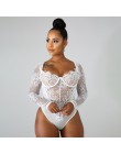 Kryptograficzne seksowne koronkowe prześwitujące z haftem kobiece body modna, patchworka z długim rękawem Teddy 2019 nowe ubrani