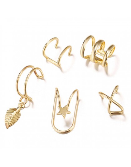 Modyle 5 sztuk/zestaw 2019 moda nausznica złoty liść klipsy Ear Cuff dla kobiet wspinaczy bez przekłuwania uszu fałszywy kolczyk