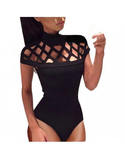 Damskie kombinezony body Playsuits Choker na szyję Bodycon klatkowe rękawy sexy clubwear czarne bluzki plus rozmiar 5xl ubrania