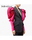 TWOTWINSTYLE Patchwork hit kolorowy damski blezer bufiaste rękawy ząbkowane kobiece marynarki 2020 jesień Plus rozmiar moda nowa