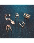 2019 moda 5 sztuk/zestaw nausznica złoty liść klipsy Ear Cuff dla kobiet Earcuff bez przekłuwania uszu fałszywe kolczyki na chrz