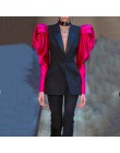 TWOTWINSTYLE Patchwork hit kolorowy damski blezer bufiaste rękawy ząbkowane kobiece marynarki 2020 jesień Plus rozmiar moda nowa