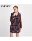 Vintage podwójne piersi postrzępione sprawdzone Tweed Blazers płaszcz kobiety 2020 modne etui kratę panie odzieży dorywczo Casac