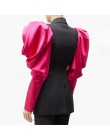 TWOTWINSTYLE Patchwork hit kolorowy damski blezer bufiaste rękawy ząbkowane kobiece marynarki 2020 jesień Plus rozmiar moda nowa
