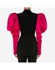 TWOTWINSTYLE Patchwork hit kolorowy damski blezer bufiaste rękawy ząbkowane kobiece marynarki 2020 jesień Plus rozmiar moda nowa