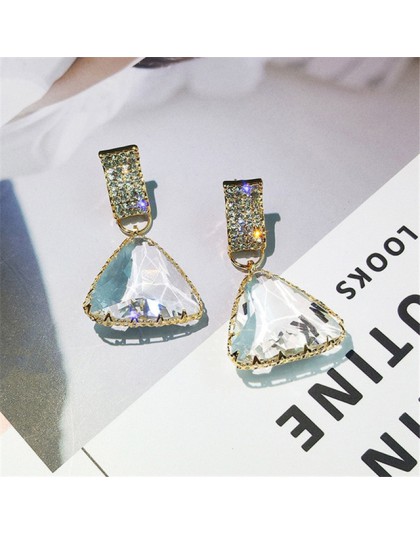 FYUAN popularne geometryczne kolczyki dla kobiet nowy Bijoux trójkąt jasny kryształ spadek kolczyk oświadczenie kolczyk biżuteri