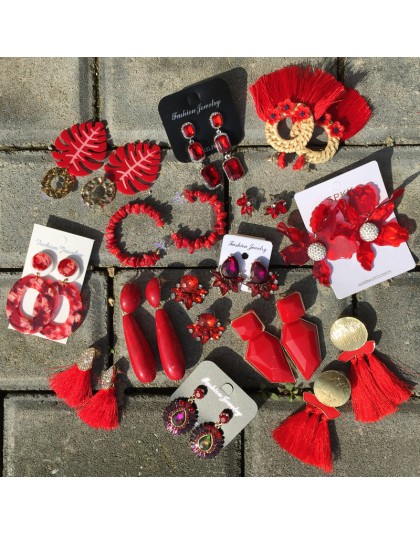 Ztech czerwony wisiorek Za kolczyki 2019 Handmade kwiat z żywicy kryształowe koraliki oświadczenie kolczyki ślubne Party wiszące