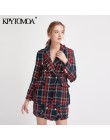Vintage podwójne piersi postrzępione sprawdzone Tweed Blazers płaszcz kobiety 2020 modne etui kratę panie odzieży dorywczo Casac