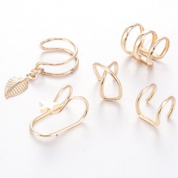 2019 moda 5 sztuk/zestaw nausznica złoty liść klipsy Ear Cuff dla kobiet Earcuff bez przekłuwania uszu fałszywe kolczyki na chrz