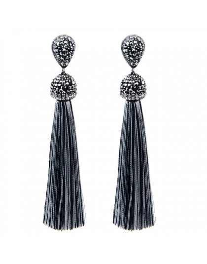 Handmade 12 kolorów długie kolczyki Tassel czeski czarny czerwony różowy biały niebieski jedwab kryształ wiszące kolczyki dla ko