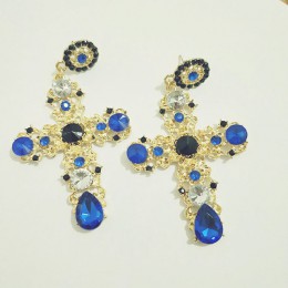 New Arrival Vintage czarny różowy kryształowy krzyż spadek kolczyki dla kobiet barokowy czeski duże długie kolczyki biżuteria Br