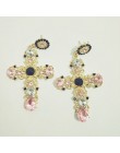 New Arrival Vintage czarny różowy kryształowy krzyż spadek kolczyki dla kobiet barokowy czeski duże długie kolczyki biżuteria Br