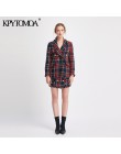 Vintage podwójne piersi postrzępione sprawdzone Tweed Blazers płaszcz kobiety 2020 modne etui kratę panie odzieży dorywczo Casac