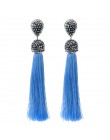 Handmade 12 kolorów długie kolczyki Tassel czeski czarny czerwony różowy biały niebieski jedwab kryształ wiszące kolczyki dla ko
