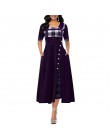 Elegancka długa suknia kobiety wiosna nadruk w szkocką kratę Party Dress nieregularne sukienki Vintage Ladies Button-line 2020 N