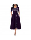 Elegancka długa suknia kobiety wiosna nadruk w szkocką kratę Party Dress nieregularne sukienki Vintage Ladies Button-line 2020 N