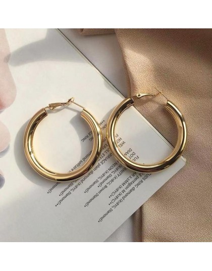HUANZHI 2019 nowy minimalistyczny złoty metal duże koło geometryczne okrągłe duże kolczyki koła dla kobiet dziewczyna Wedding Pa