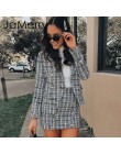 JaMerry w stylu Vintage 2 sztuka zestaw plaid blazer kobiety przyciski podwójne piersi urząd lady blazer kurtki odzież do pracy 