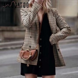 Affogatoo Fashion double breasted plaid blazer damski z długim rękawem slim damski blazer biurowy 2018 Casual jesienna kurtka bl