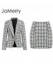 JaMerry w stylu Vintage 2 sztuka zestaw plaid blazer kobiety przyciski podwójne piersi urząd lady blazer kurtki odzież do pracy 