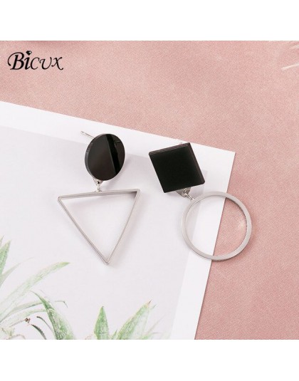 BICUX Vintage akrylowe kolczyki Drop dla kobiet 2019 biżuteria koreański metal geometryczne złote zawieszki zwisają kolczyk