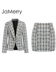 JaMerry w stylu Vintage 2 sztuka zestaw plaid blazer kobiety przyciski podwójne piersi urząd lady blazer kurtki odzież do pracy 