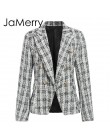 JaMerry w stylu Vintage 2 sztuka zestaw plaid blazer kobiety przyciski podwójne piersi urząd lady blazer kurtki odzież do pracy 