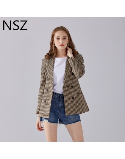NSZ kobiety elegancki Plaid Blazer z długim rękawem podwójne piersi Slim sprawdź płaszcz praca w biurze krata garnitur kurtka Ho