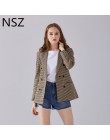 NSZ kobiety elegancki Plaid Blazer z długim rękawem podwójne piersi Slim sprawdź płaszcz praca w biurze krata garnitur kurtka Ho