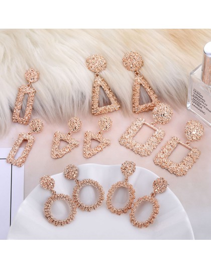 VKME fashion geometryczne różowe złote zawieszki kolczyki modelki nowe Brincos hollow metalowe magiczne kolczyki biżuteria świąt