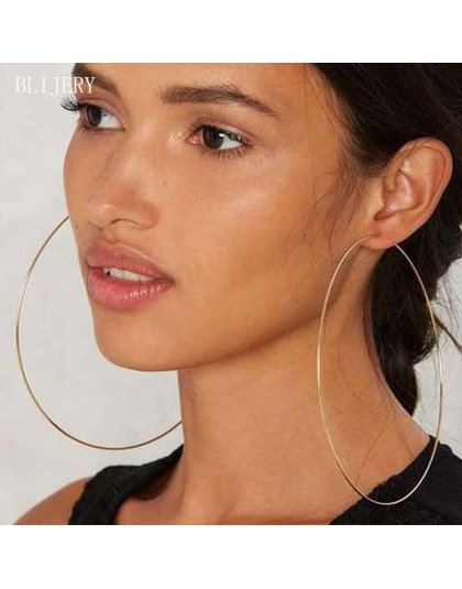 BLIJERY przesadzone 12cm Super duże kolczyki koła gładkie duże koło kolczyki dla kobiet oświadczenie biżuteria Boucles d'oreille