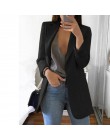 2020 moda jesień kobiety Slim blezer, kurtka praca kobiet urząd Lady czarne z kieszeniami ząbkowany Blazer Coat