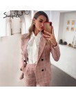 Simplee Plaid dwurzędowy damski komplet garniturów z długim rękawem biurowa, damska garnitury damskie casualowe w stylu streetwe