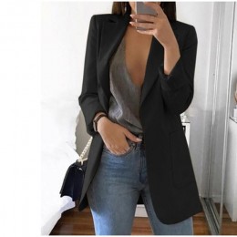 2020 moda jesień kobiety Slim blezer, kurtka praca kobiet urząd Lady czarne z kieszeniami ząbkowany Blazer Coat