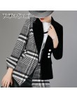 TWOTWINSTYLE welurowa wełna patchworkowa Plaid Blazer Coat kobieta z długim rękawem asymetryczne damskie garnitury 2019 wiosna m